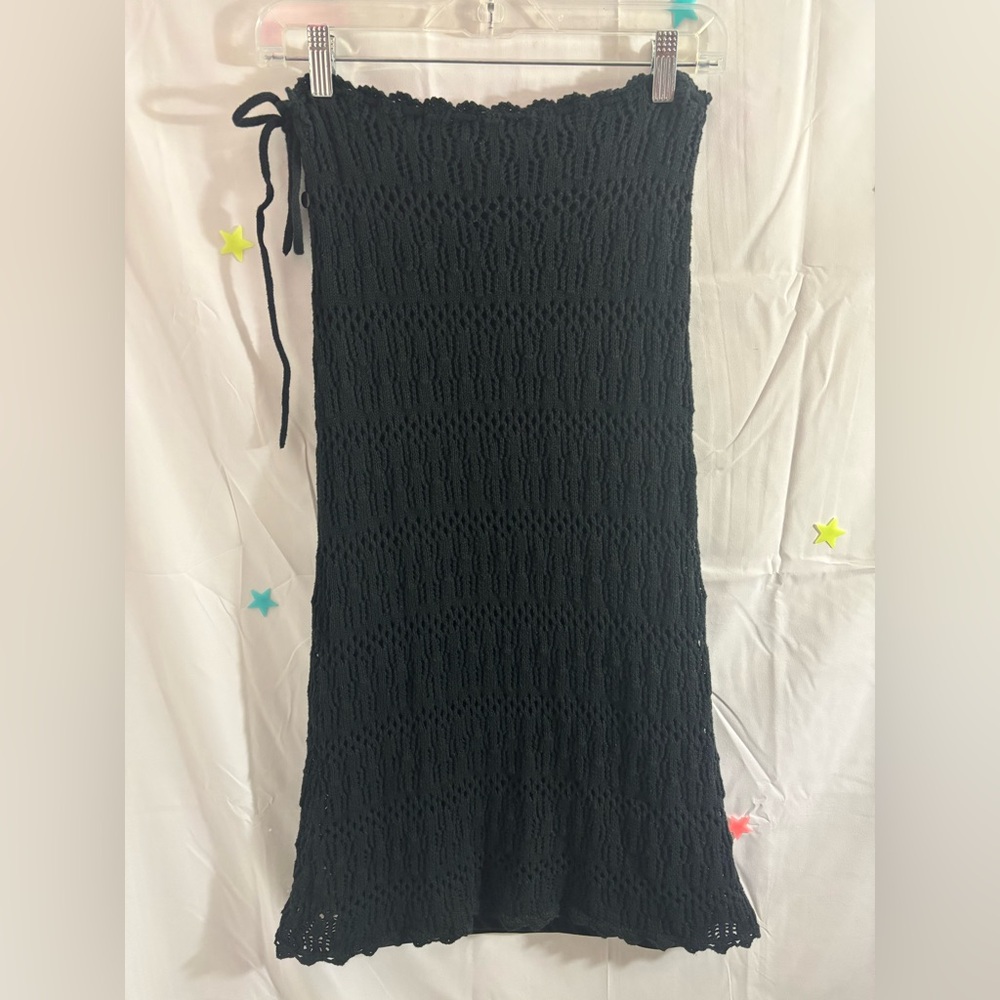 Vintage Y2K Rave Black Knit Maxi Skirt Size S/M